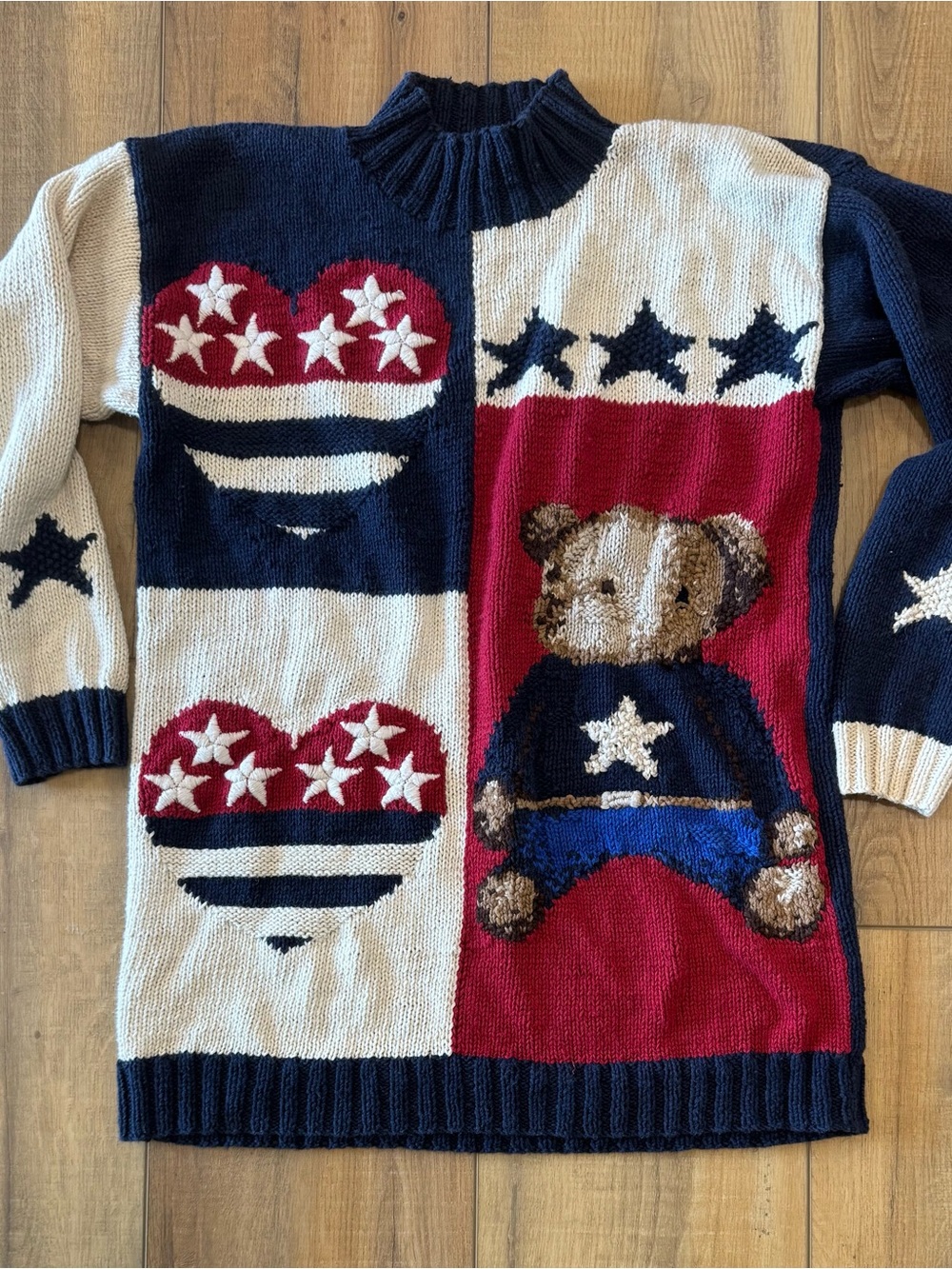 Vintage Patriotic Marisa Christina Knit Patriotic Bear Sweater Hand Knitted